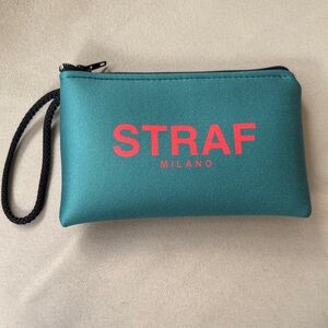 STRAF HOTEL Milan, Italy / cosmetic bag / Wristlet Clutch Teal & orange - NWOT